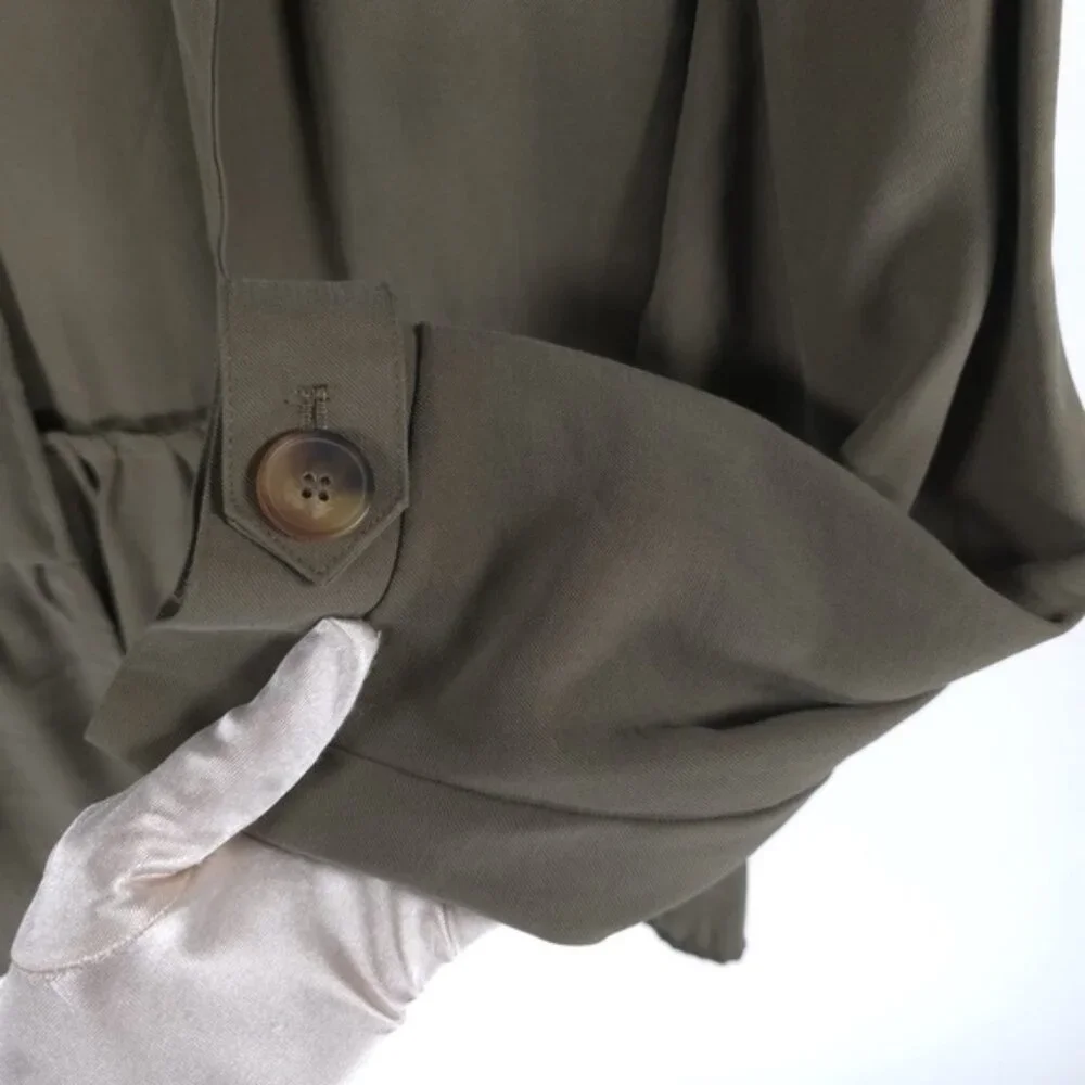 NWT ZARA Viscose Blend Ruffle Peplum Army Green Jacket Open Front 4968/068/M‎